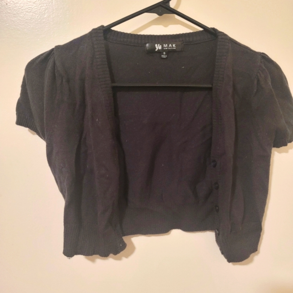 crop sweater short sleeve button up small dark grey